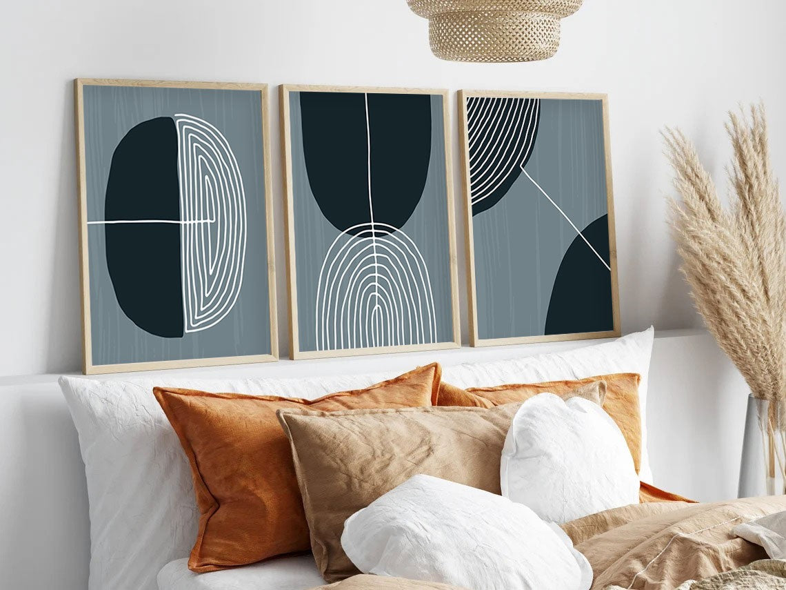 Quadro Decorativo MDF Emoldurado Multicolor 3 Peças 35x50cm - Moldura Madeira Maciça