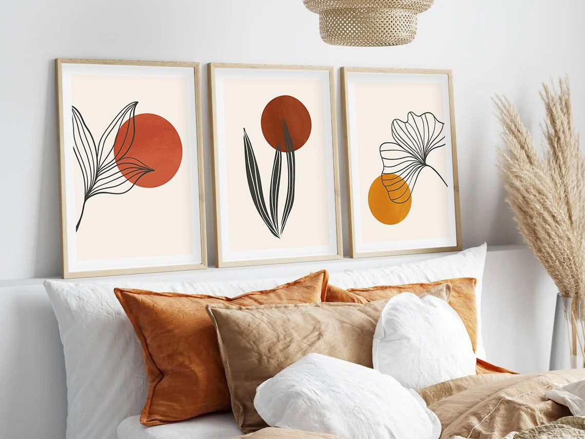 Quadro Decorativo MDF Emoldurado Multicolor 30x40cm - Conjunto 3 Peças Madeira Maciça