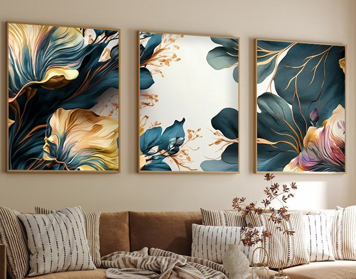 Quadro Decorativo MDF Emoldurado Multicolor 30x40cm - Conjunto 3 Peças Madeira Maciça