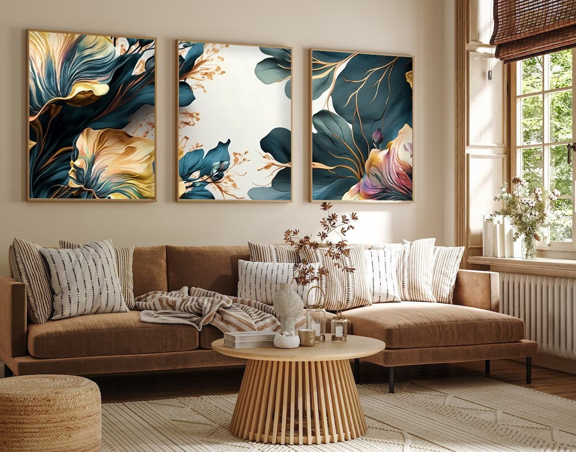 Quadro Decorativo MDF Emoldurado Multicolor 30x40cm - Conjunto 3 Peças Madeira Maciça