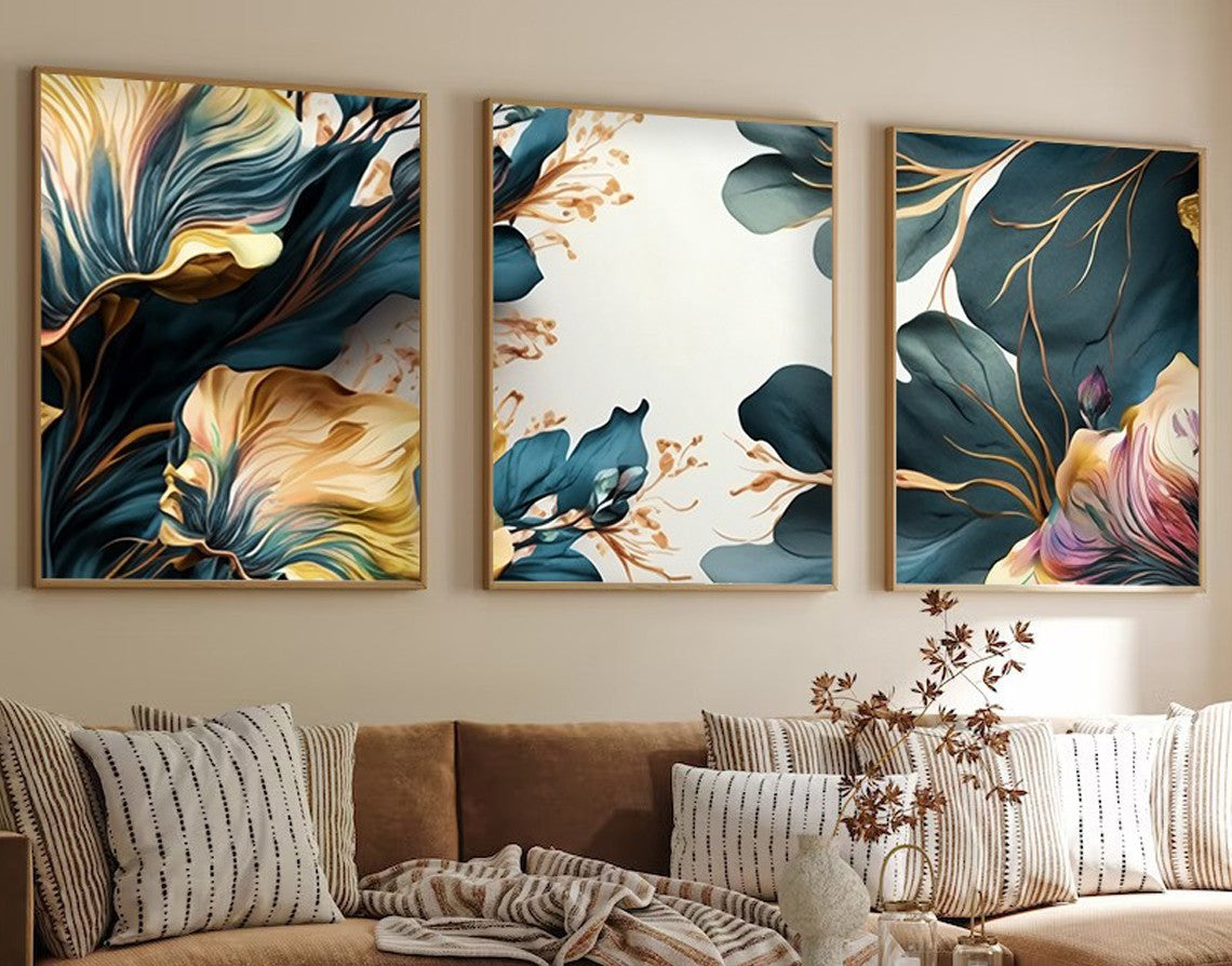 Quadro Decorativo em MDF (3 peças) – 35 x 50 cm – Moldura em Madeira Maciça