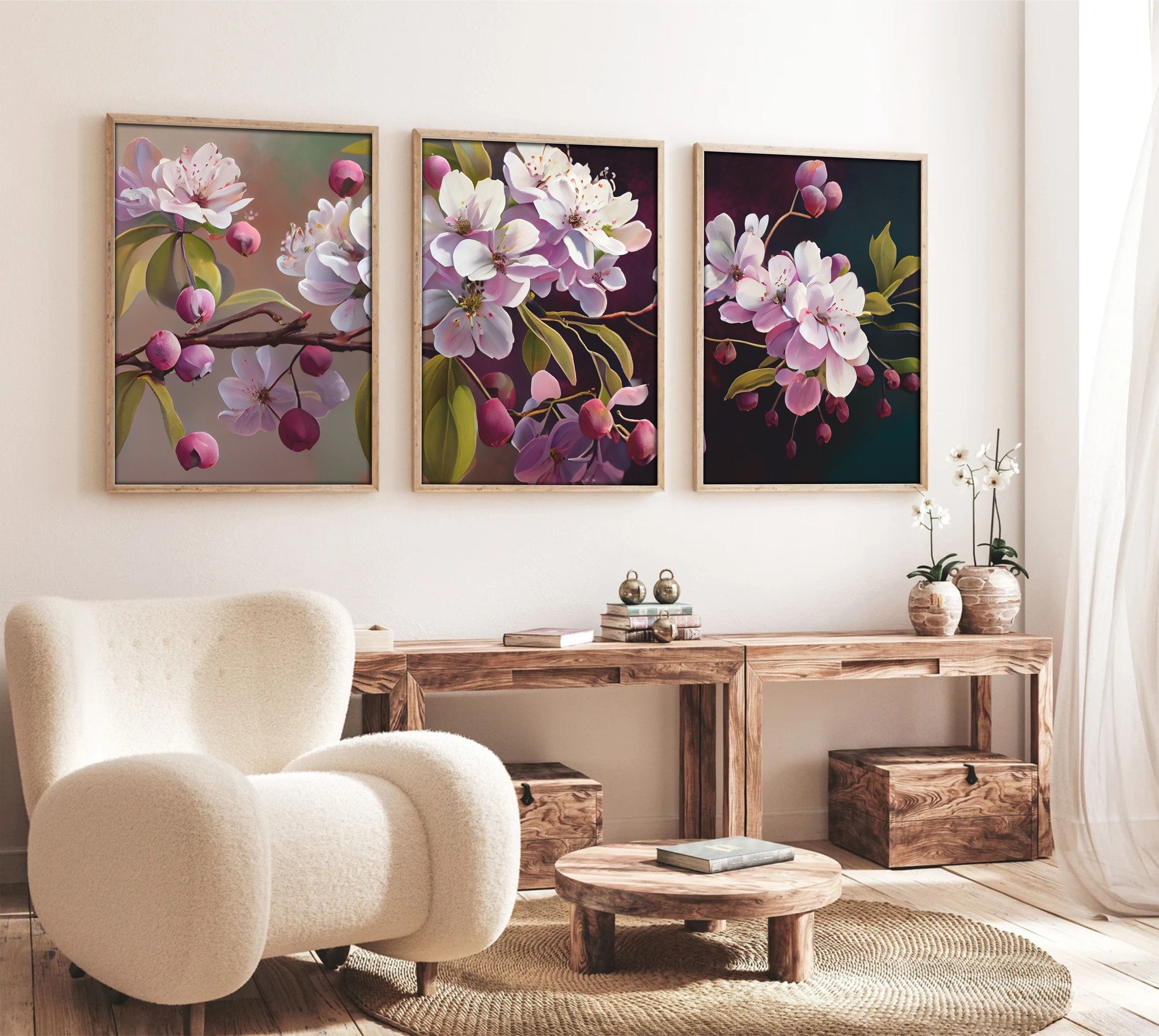 Quadro Decorativo MDF Emoldurado Multicolor 20x30cm - Conjunto 3 Peças Madeira Maciça