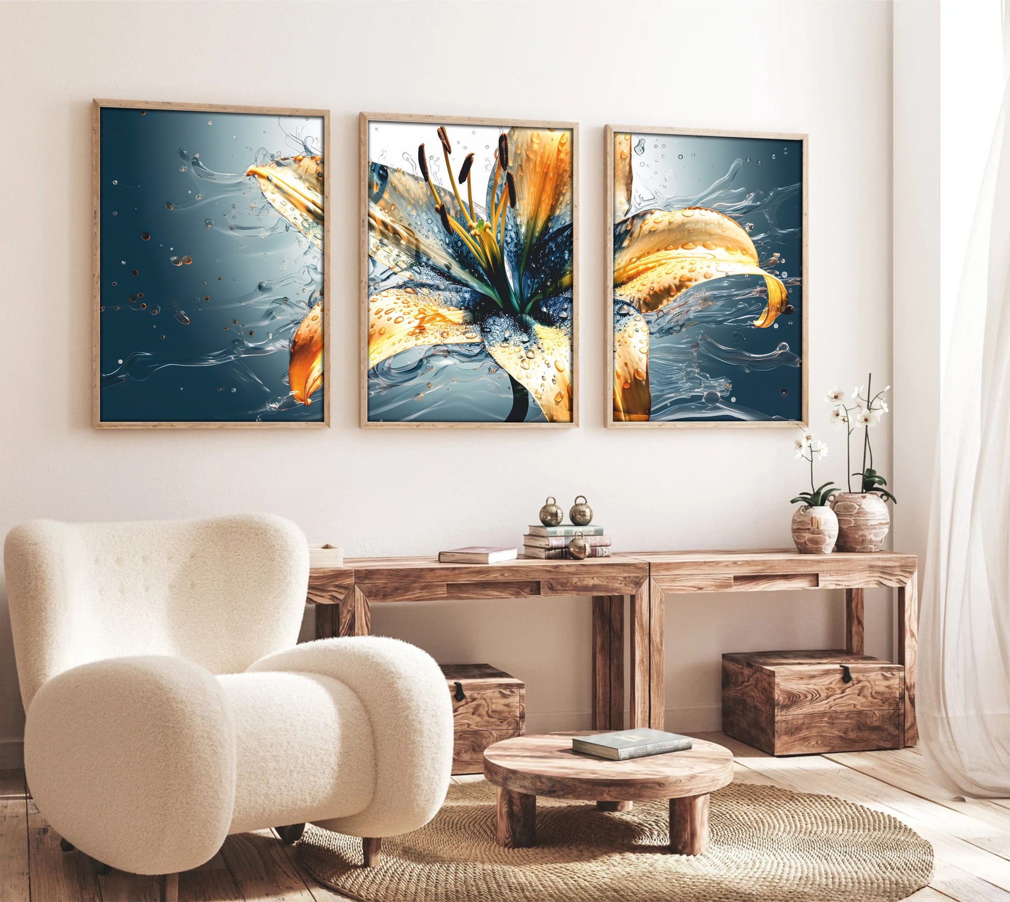 Quadro Decorativo MDF Emoldurado Multicolor 30x40cm - Conjunto 3 Peças Madeira Maciça