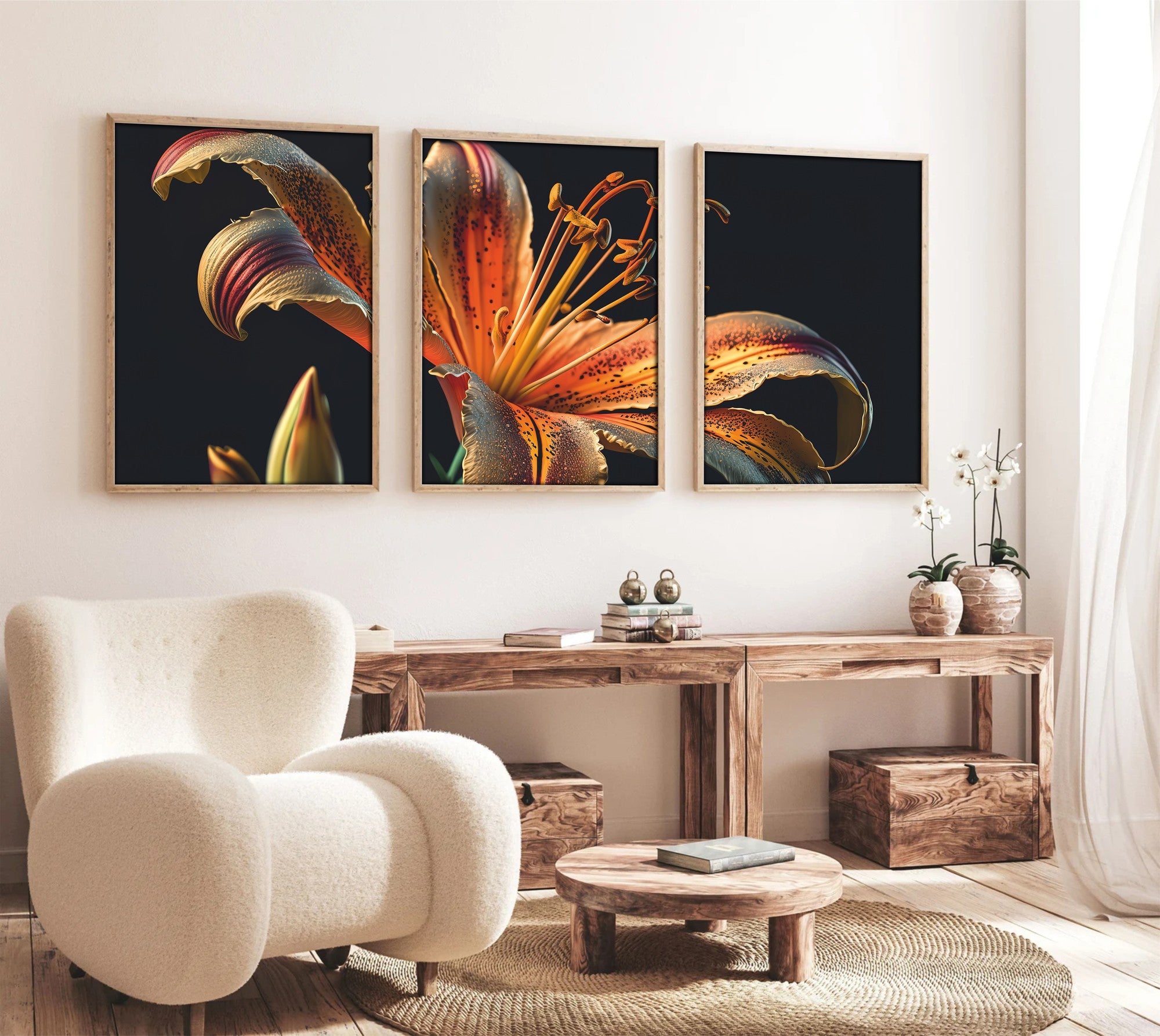 Quadro Decorativo MDF Emoldurado "Huhu221" - 3 Peças 30x40cm - Moldura Madeira Maciça - Multicolor