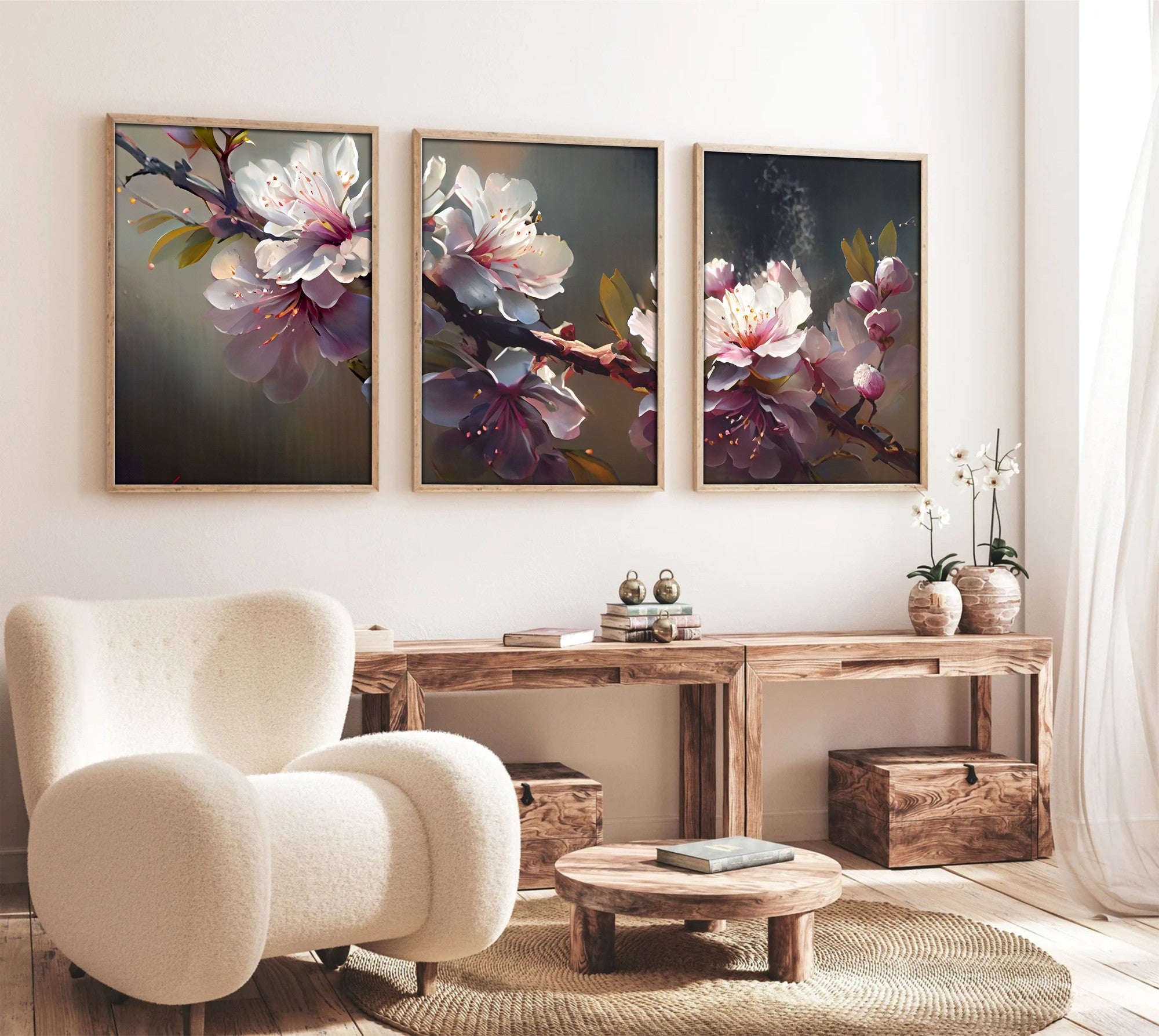 Quadro Decorativo MDF Emoldurado "Huhu222" - 3 Peças 30x40cm Multicolor com Moldura Madeira Maciça