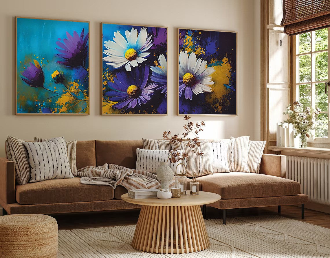 Quadro Decorativo MDF Emoldurado "Huhu223" - 3 Peças 30x40cm - Moldura Madeira Maciça - Multicolor