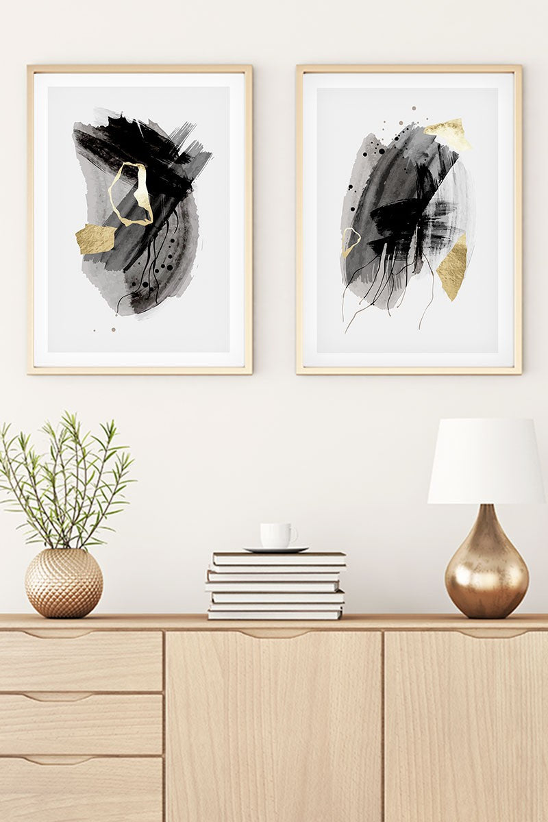 Quadro Decorativo MDF Emoldurado Huhu26 - 2 Peças 20x30cm Multicolor Madeira Maciça