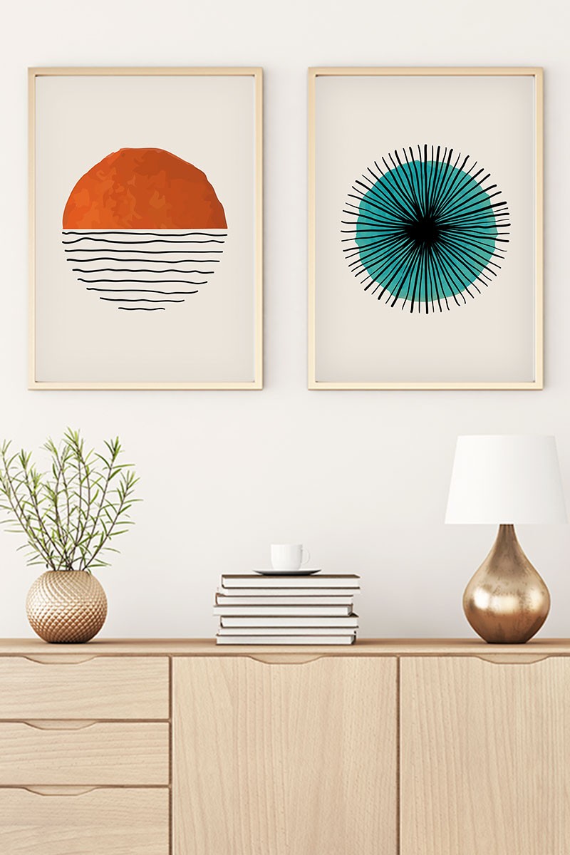 Conjunto de 2 Quadros Decorativos MDF Emoldurados Huhu31 - Multicolor 20x30cm com Moldura de Madeira Maciça