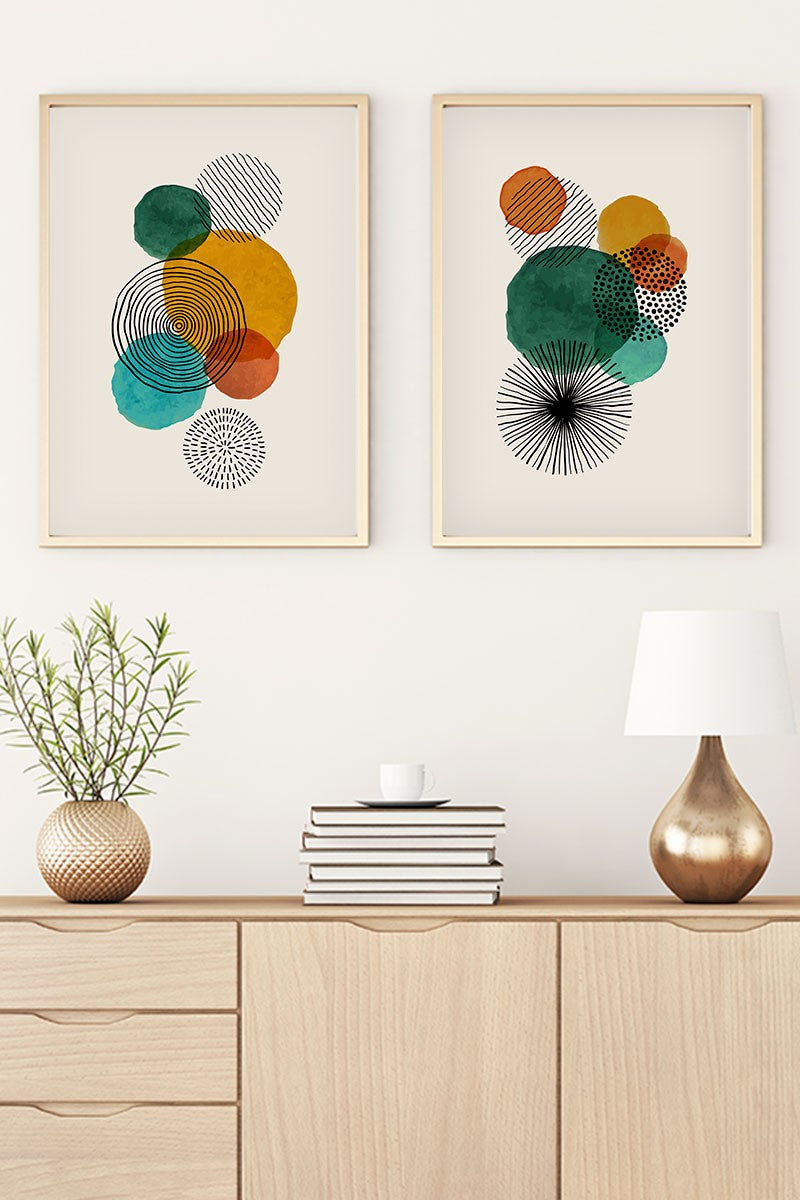 Conjunto de 2 Quadros Decorativos MDF Emoldurados 30x40cm - Multicolor com Moldura de Madeira Maciça