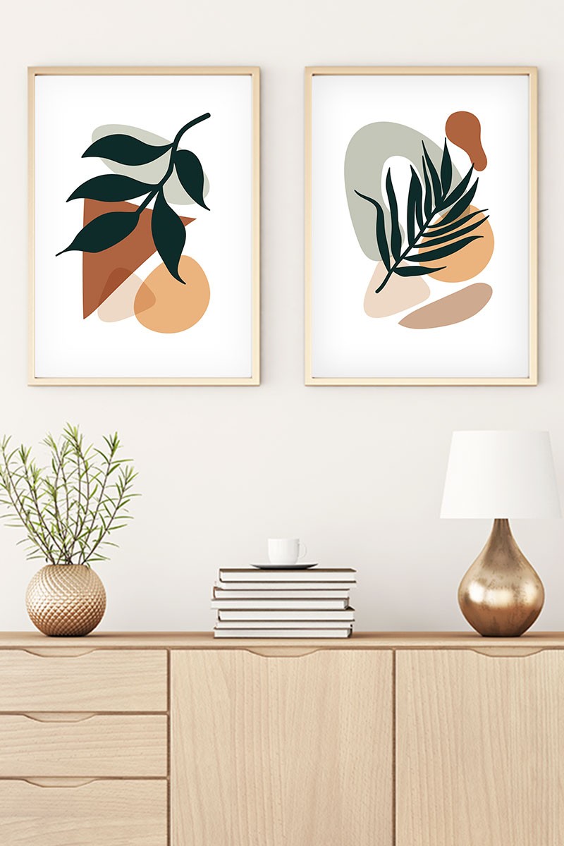 Quadro Decorativo MDF Emoldurado Huhu33 Multicolor - 2 Peças 35x50cm com Moldura Madeira Maciça