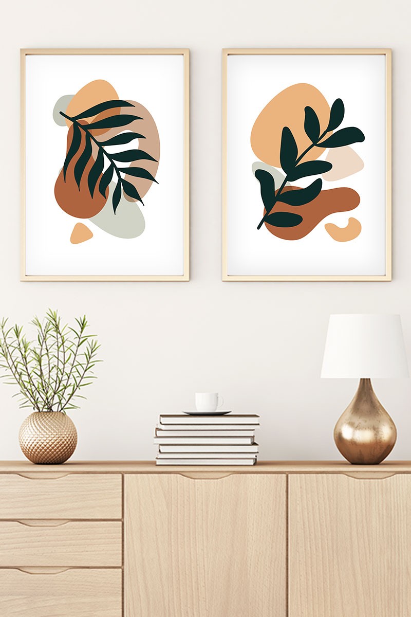 Conjunto de 2 Quadros Decorativos MDF Emoldurados 30x40cm - Multicolor com Moldura de Madeira Maciça