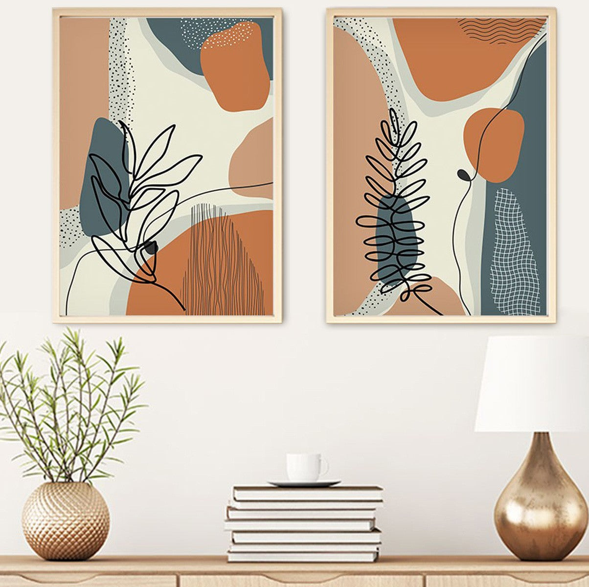 Conjunto de 2 Quadros Decorativos MDF Emoldurados Huhu35 - Multicolor 70x50cm com Moldura de Madeira Maciça