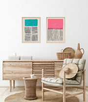 Conjunto de 2 Quadros Decorativos MDF Emoldurados Huhu39 - Multicolor 70x50cm com Moldura de Madeira Maciça