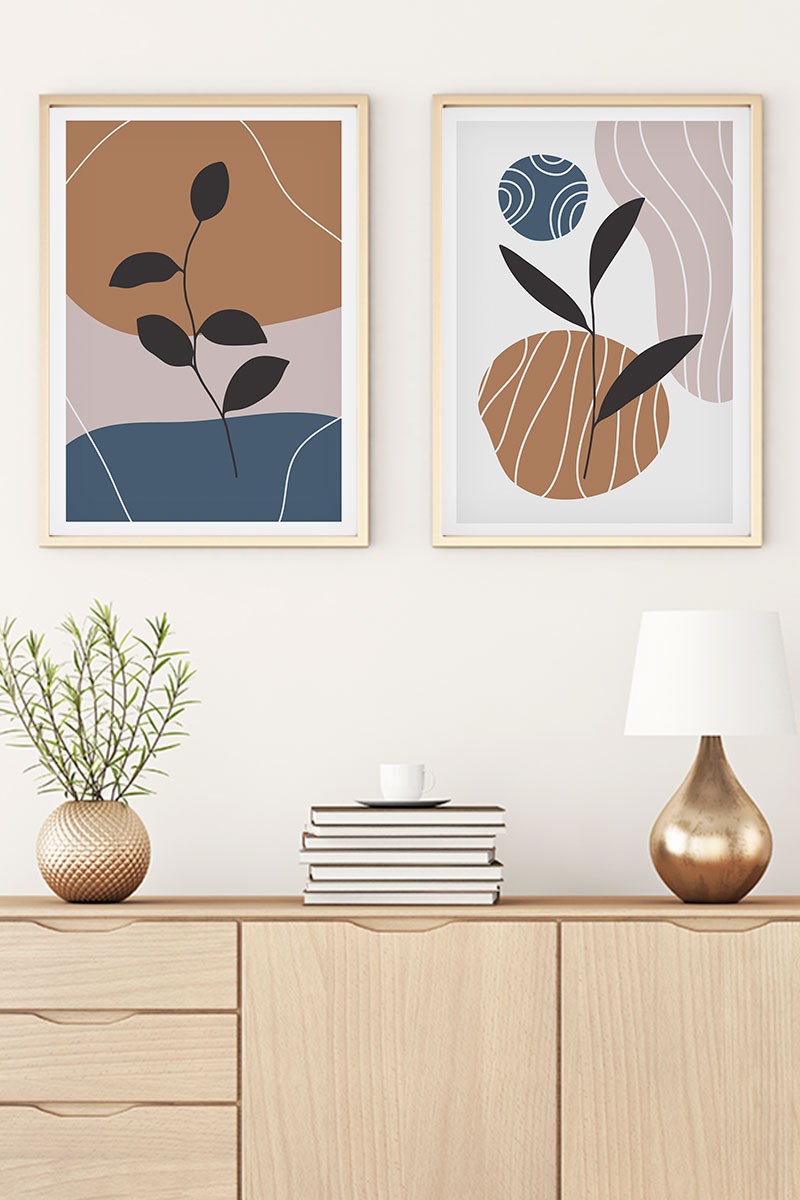 Conjunto de 2 Quadros Decorativos MDF Emoldurados Huhu40 - 30x40cm Multicolor com Moldura de Madeira Maciça