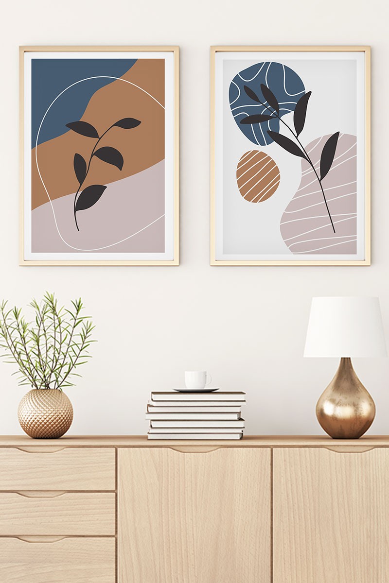 Conjunto de 2 Quadros Decorativos MDF Emoldurados 20x30cm - Multicolor com Moldura de Madeira Maciça