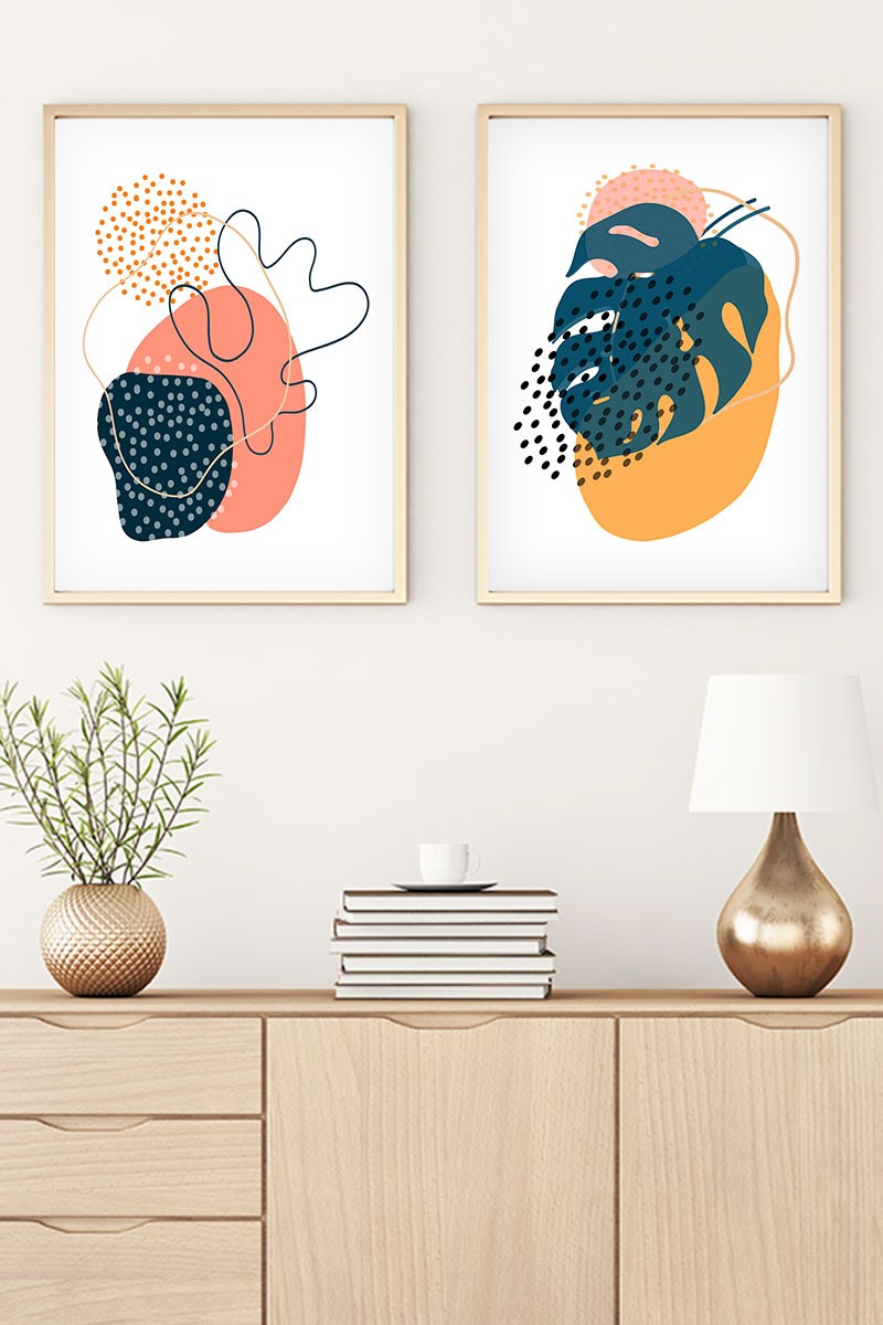 Conjunto de 2 Quadros Decorativos MDF Emoldurados Huhu43 - 30x40cm Multicolor com Moldura de Madeira Maciça