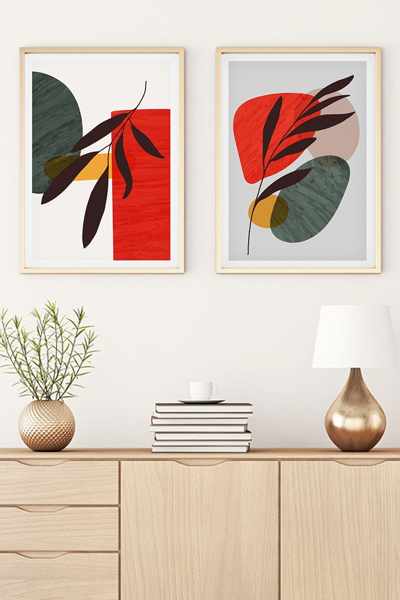 Huhu44 - Conjunto de Quadros Decorativos em MDF com Moldura de Madeira Maciça, Multicor, 35 x 50 cm (2 Peças)