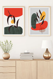 Conjunto de 2 Quadros Decorativos MDF Emoldurados 30x40cm - Multicolor com Moldura de Madeira Maciça