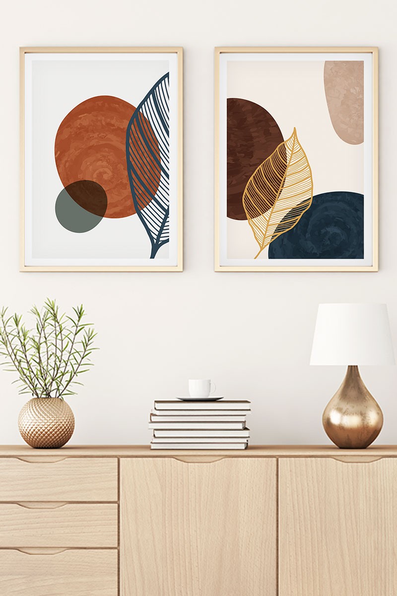 Conjunto de 2 Quadros Decorativos MDF Emoldurados Huhu46 - 20x30cm Multicolor com Moldura de Madeira Maciça