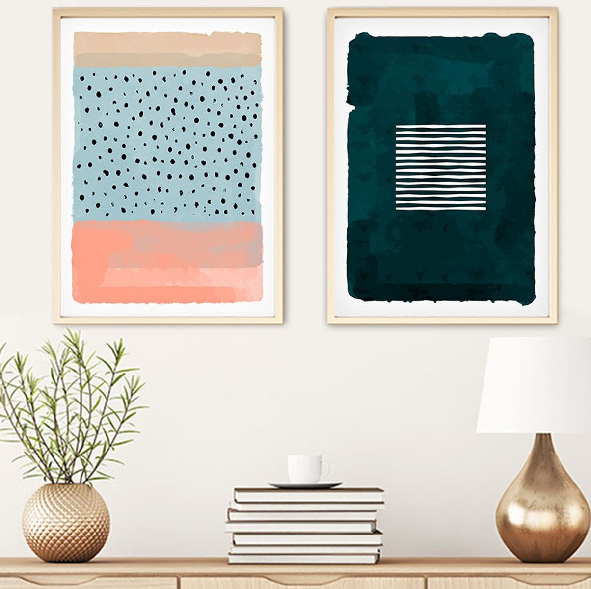 Quadro Decorativo Huhu55 em MDF com Moldura de Madeira Maciça – Conjunto de 2 Peças, 50 x 70 cm, Multicolor