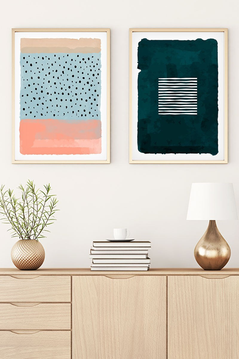 Quadro Decorativo Huhu55 em MDF com Moldura de Madeira Maciça – Conjunto de 2 Peças, 50 x 70 cm, Multicolor