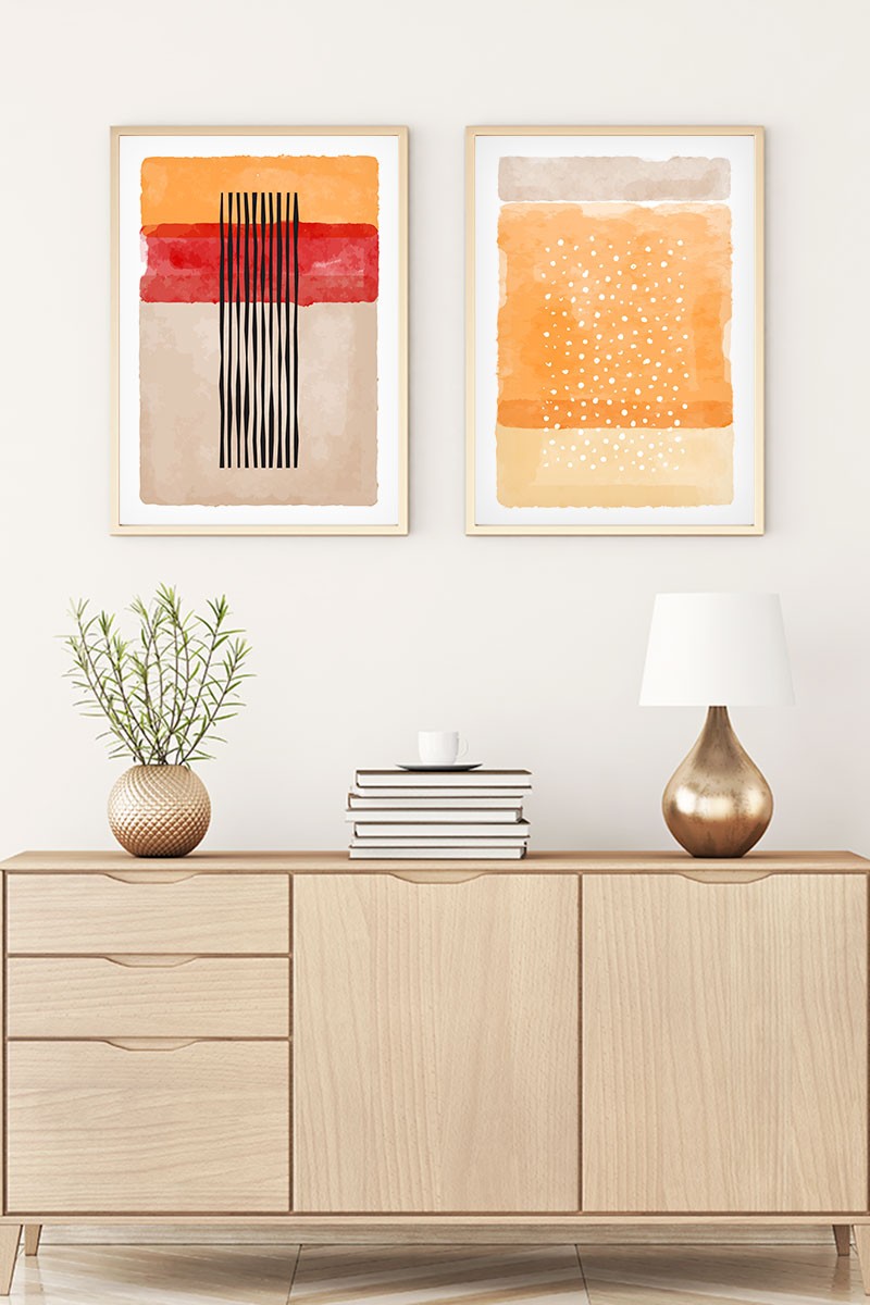 Conjunto de 2 Quadros Decorativos MDF Emoldurados Huhu57 - Multicolor 70x50cm com Moldura de Madeira Maciça