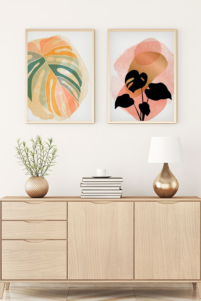 Conjunto de 2 Quadros Decorativos MDF Emoldurados Huhu66 - Multicolor 70x50cm com Moldura de Madeira Maciça