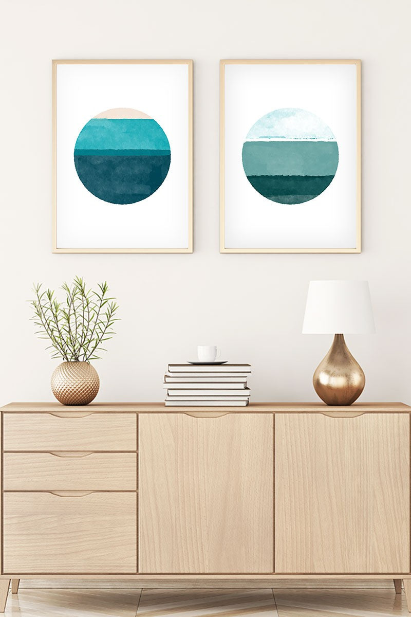 Huhu72 Quadro Decorativo em MDF com Moldura de Madeira Maciça, 2 Peças, 35 x 50 cm, Multicolor