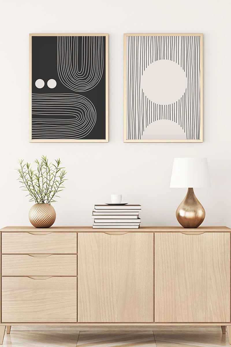 Quadro Decorativo Huhu87 35x50 cm (2 Peças) – MDF com Moldura em Madeira Maciça – Multicolor