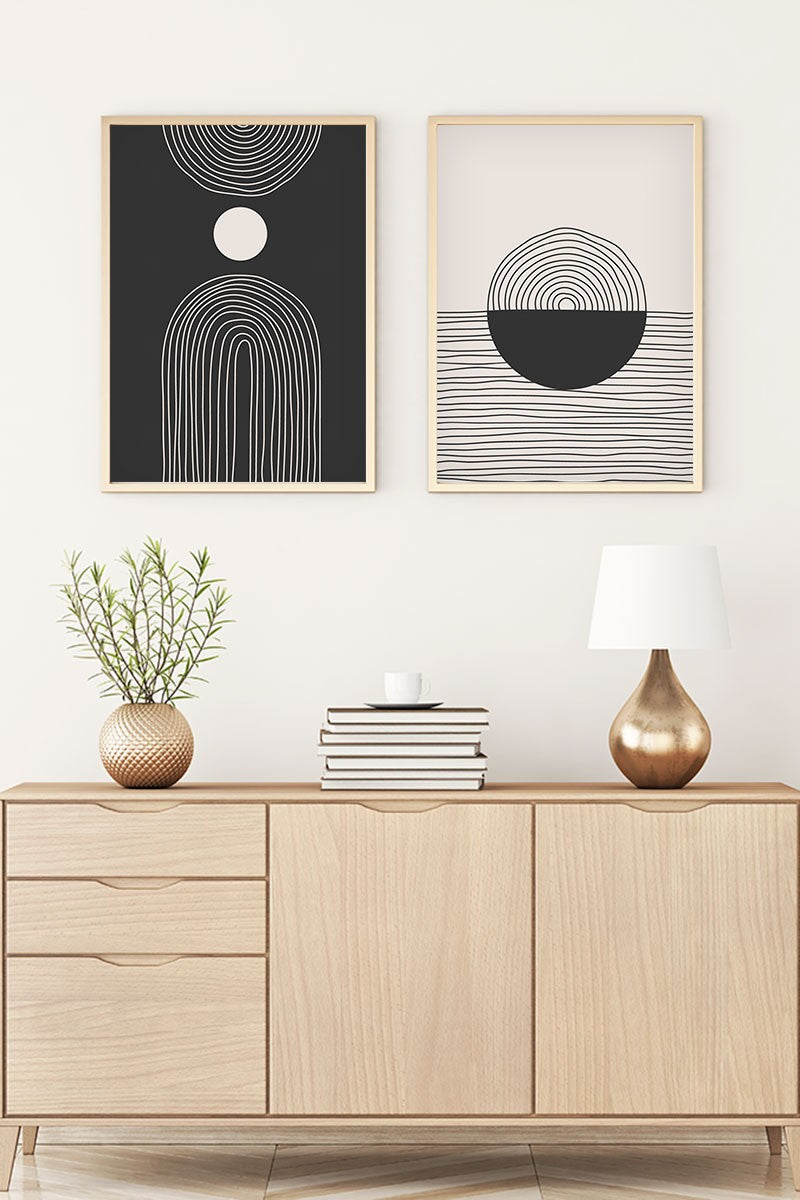 Huhu88 – Quadro Decorativo em MDF com Moldura de Madeira Maciça, Multicor, Conjunto 2 Peças 35x50 cm