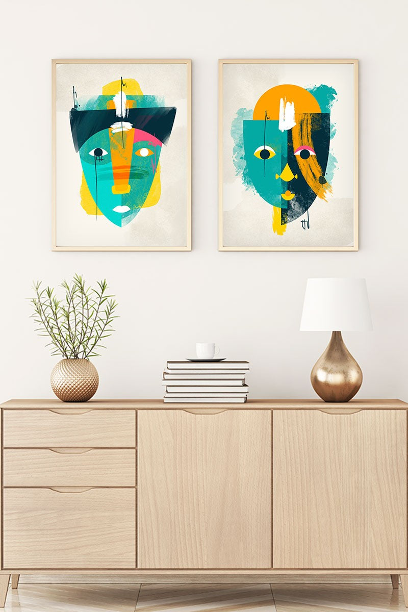 Quadro Decorativo MDF Emoldurado Huhu95 Multicolor 30x40cm - 2 Peças em Madeira Maciça
