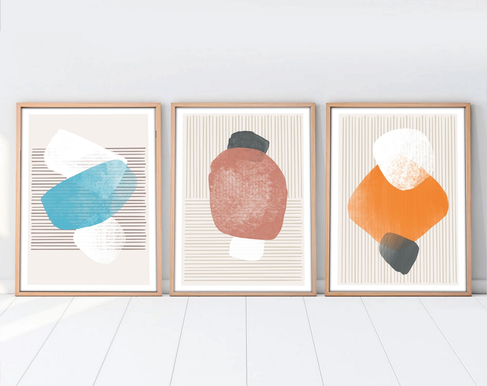 Quadro Decorativo MDF Emoldurado Huhu97 - 3 Peças 20x30cm - Multicolor com Moldura Madeira Maciça