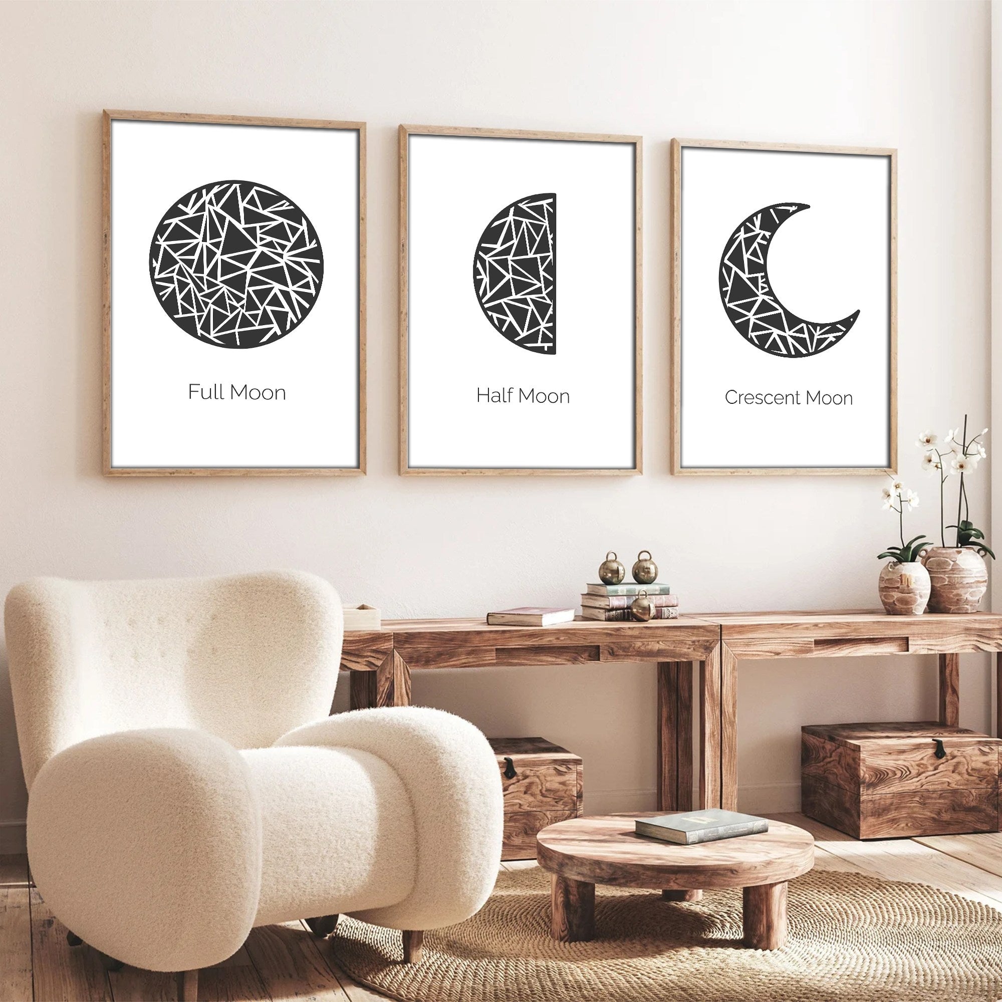 Quadro Decorativo MDF Emoldurado Multicolor 20x30cm - Conjunto 3 Peças Madeira Maciça