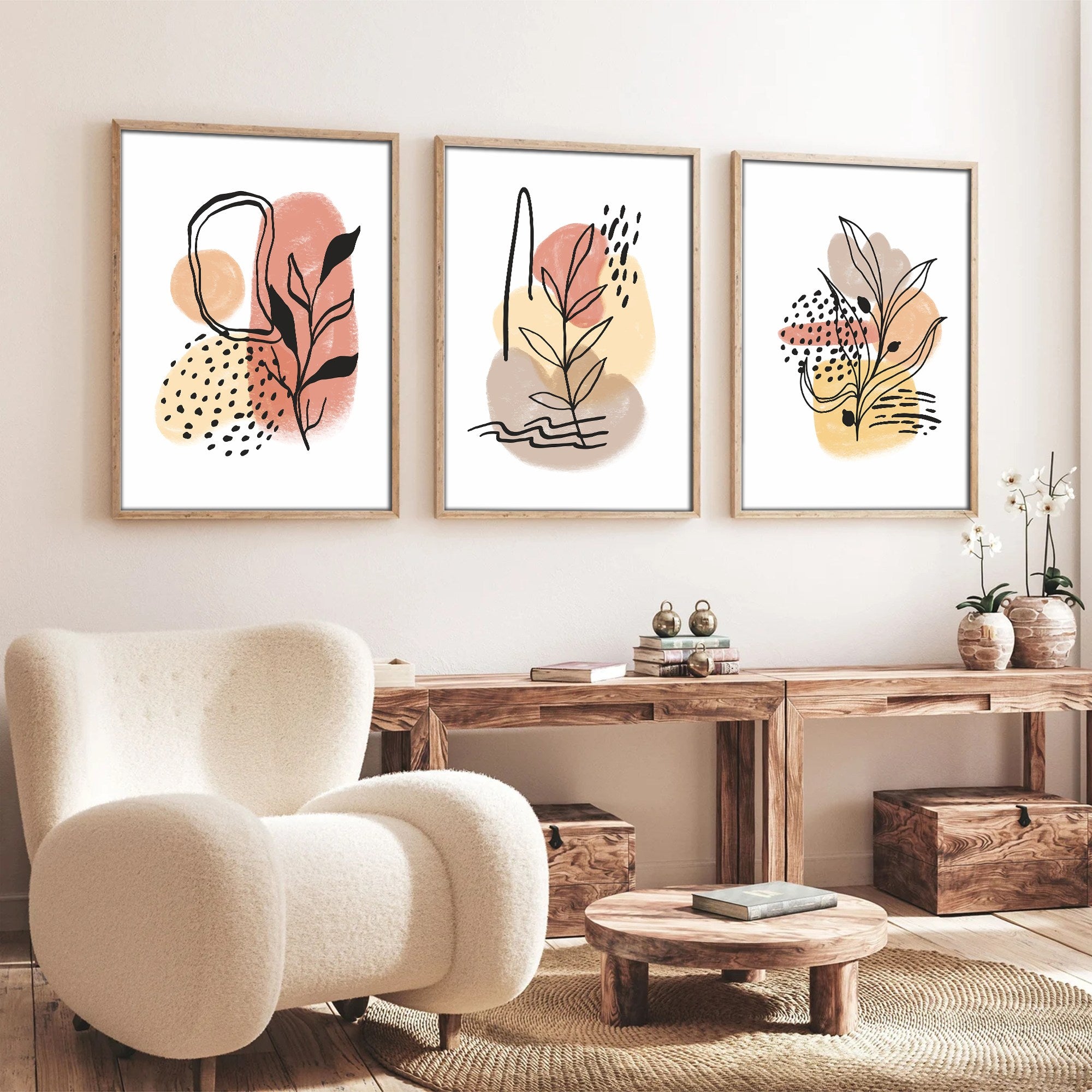 Quadro Decorativo MDF Emoldurado Multicolor 20x30cm - Conjunto 3 Peças Madeira Maciça