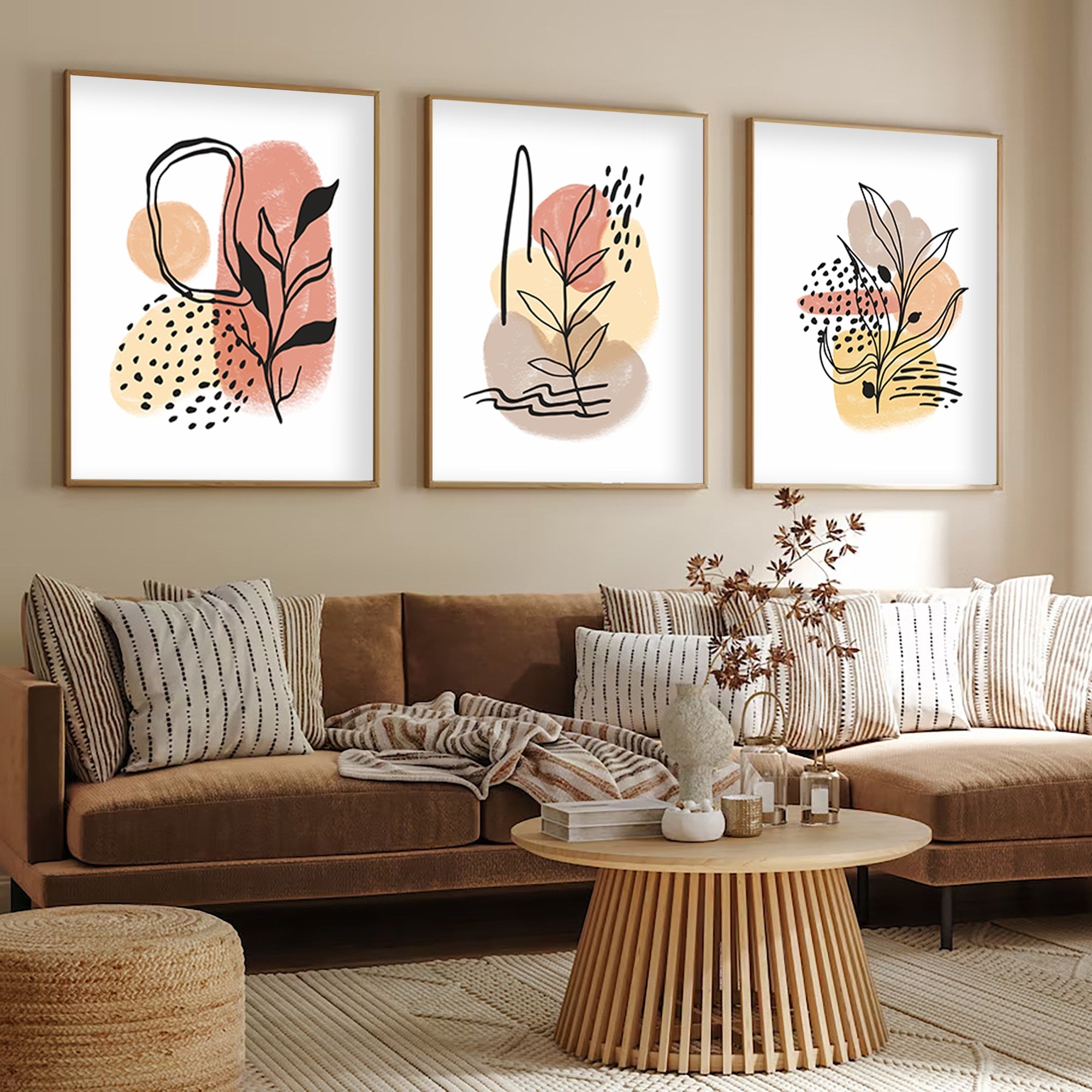 Quadro Decorativo MDF Emoldurado "Huhu226" - 3 Peças 30x40cm - Multicolor com Moldura Madeira Maciça