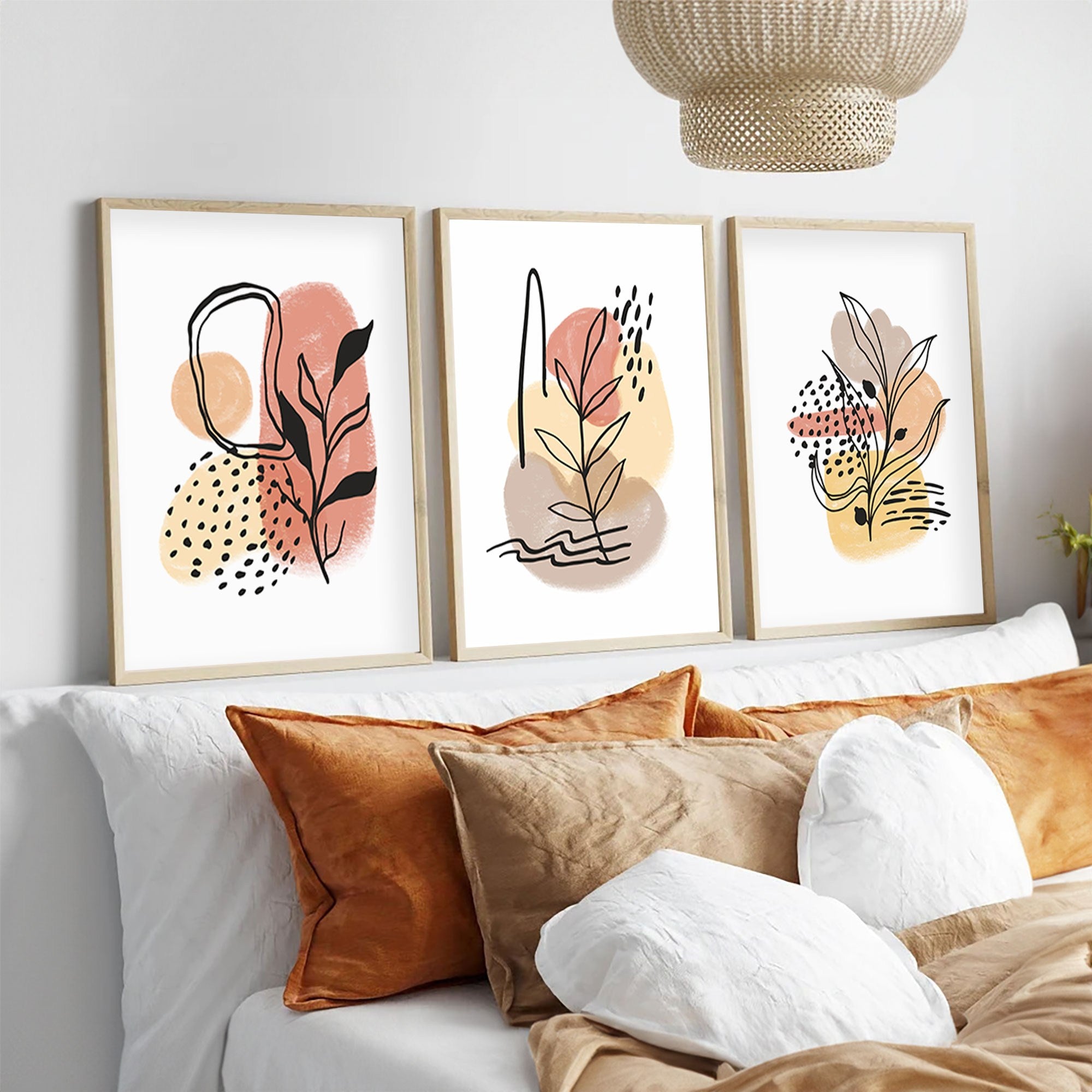 Quadro Decorativo MDF Emoldurado "Huhu226" - 3 Peças 30x40cm - Multicolor com Moldura Madeira Maciça