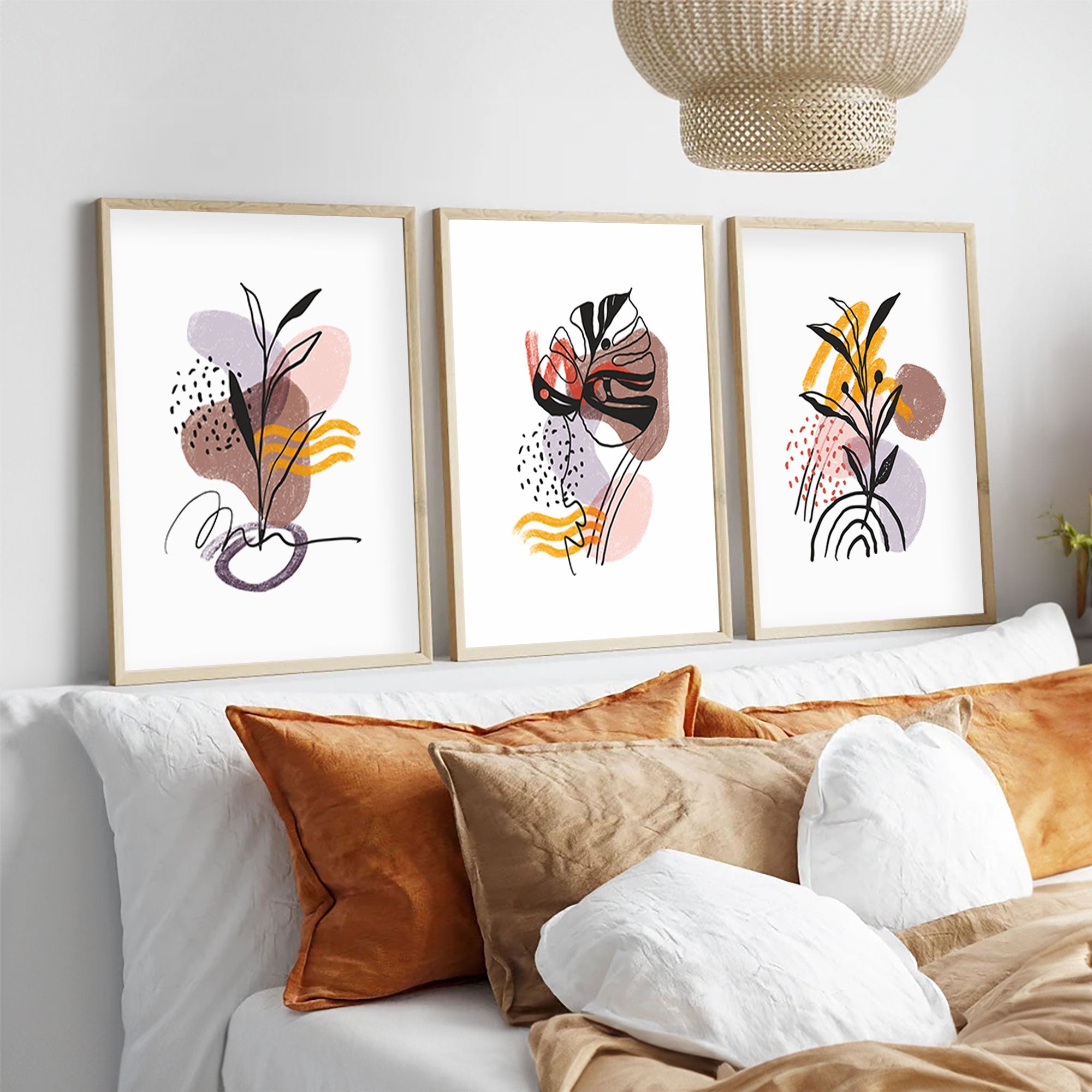 Quadro Decorativo MDF Emoldurado Multicolor 20x30cm - Conjunto 3 Peças Madeira Maciça