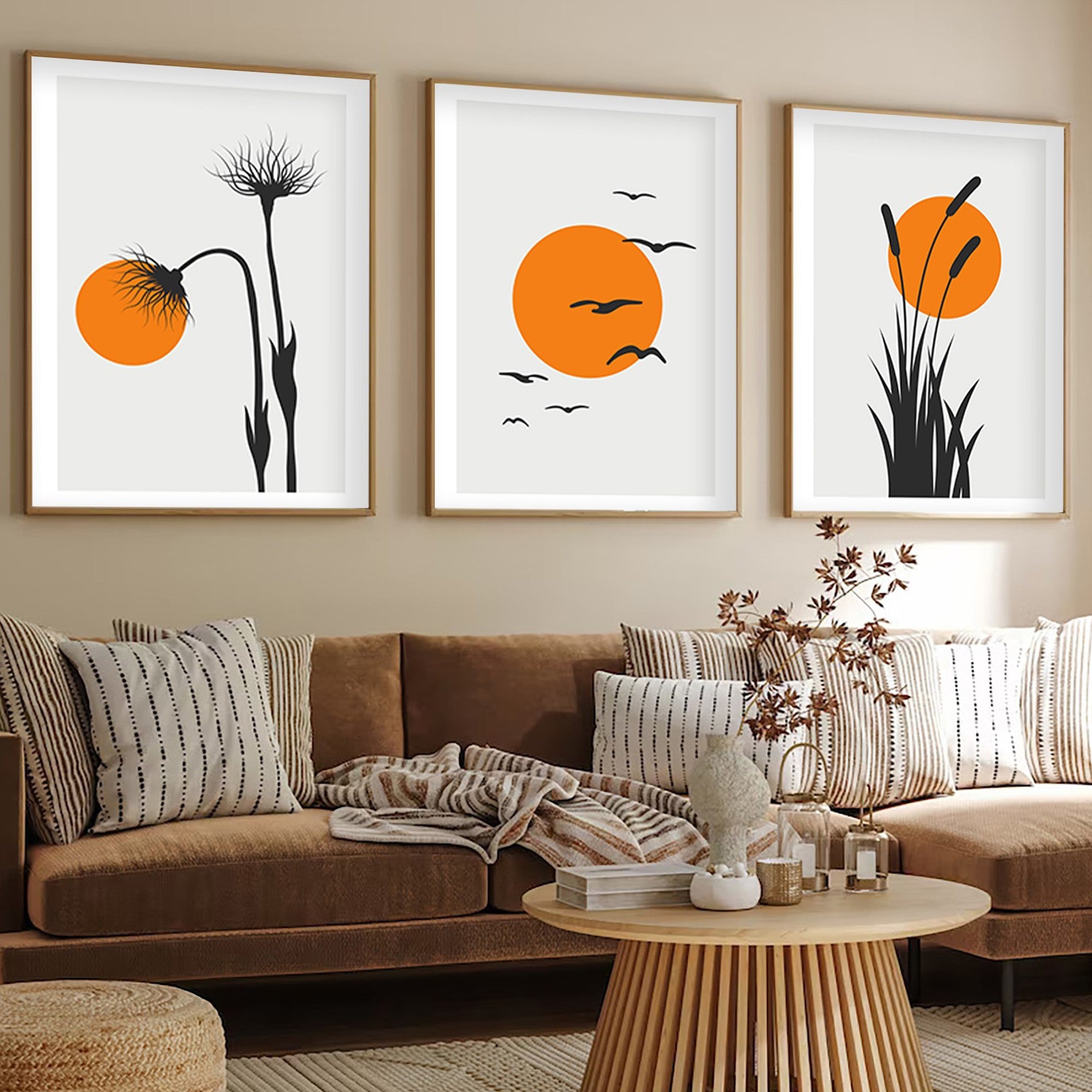 Quadro Decorativo MDF Emoldurado Multicolor Huhu228 - 3 Peças 50x35cm Madeira Maciça