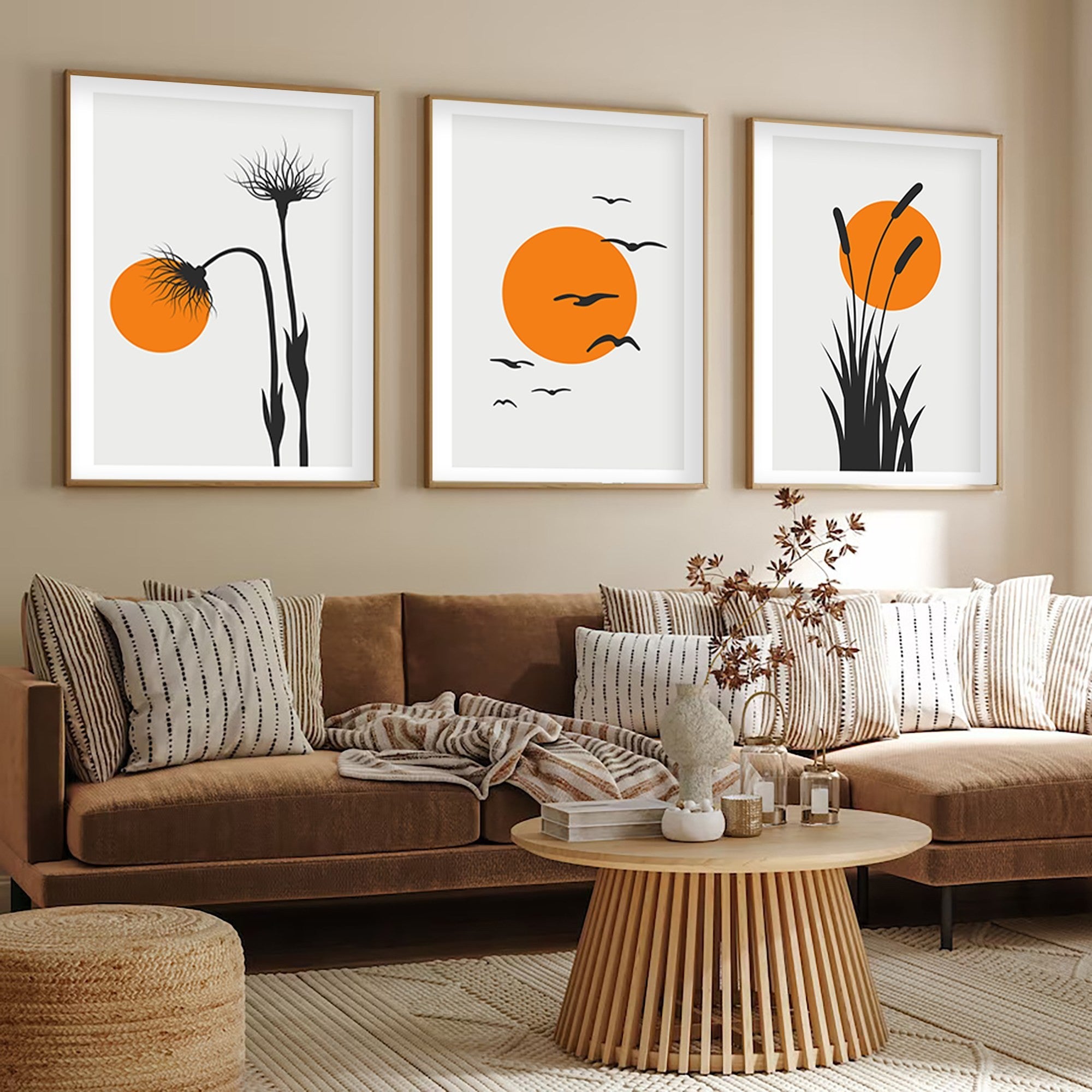 Quadro Decorativo MDF Emoldurado Multicolor Huhu228 - 3 Peças 50x35cm Madeira Maciça