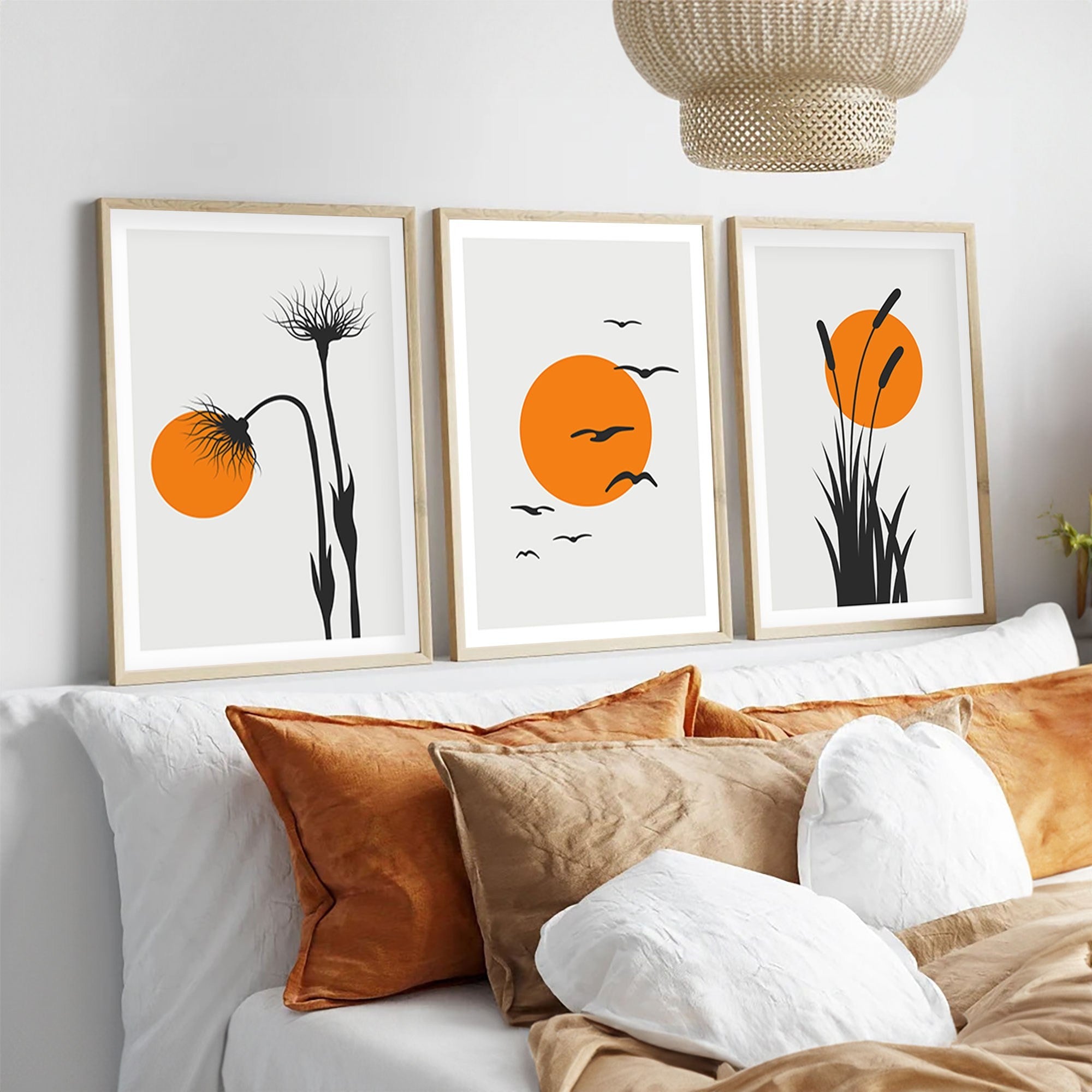 Quadro Decorativo MDF Emoldurado Multicolor Huhu228 - 3 Peças 50x35cm Madeira Maciça