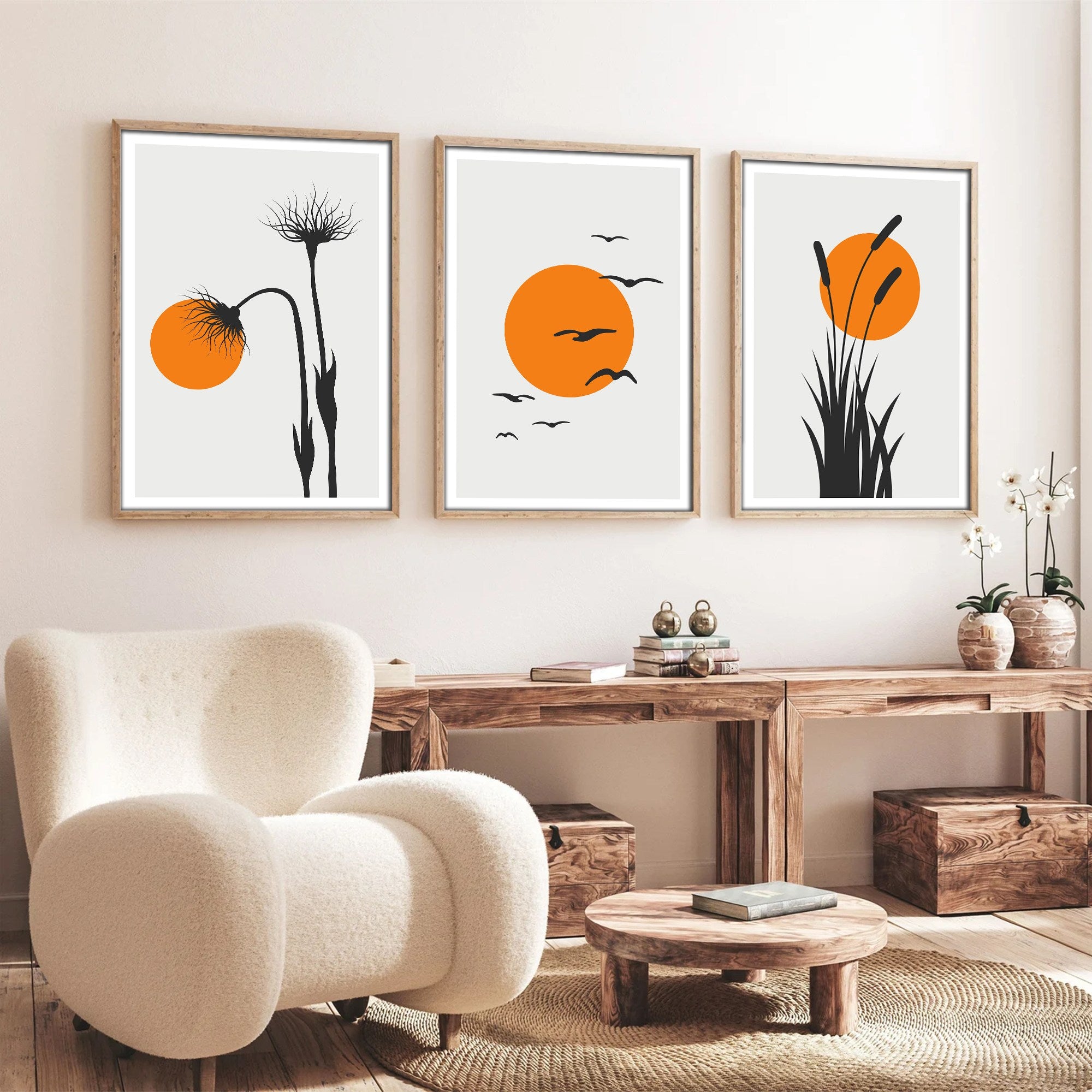 Quadro Decorativo MDF Emoldurado Multicolor 50x70cm - Conjunto 3 Peças Madeira Maciça