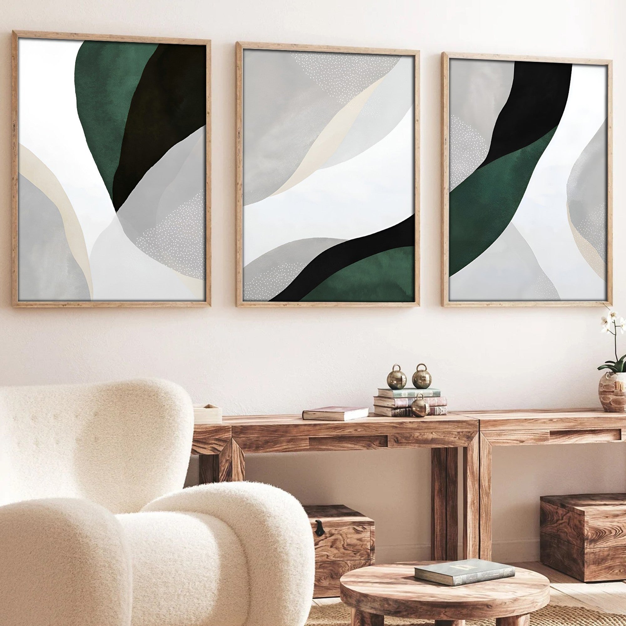 Quadro Decorativo MDF Emoldurado Multicolor 50x35cm - Conjunto 3 Peças Madeira Maciça