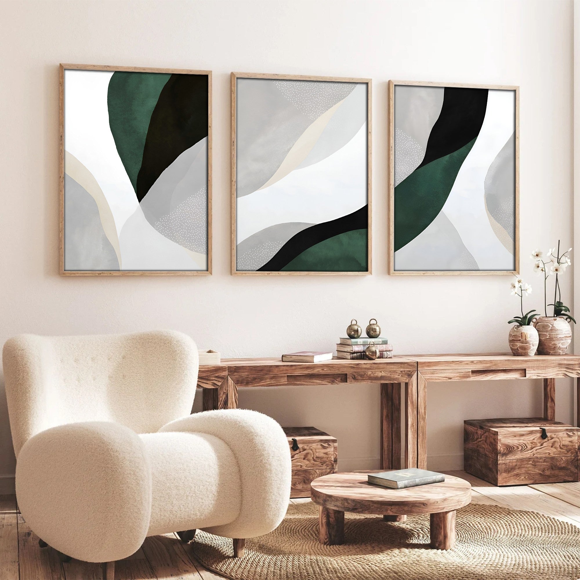 Quadro Decorativo MDF Emoldurado Multicolor 50x35cm - Conjunto 3 Peças Madeira Maciça