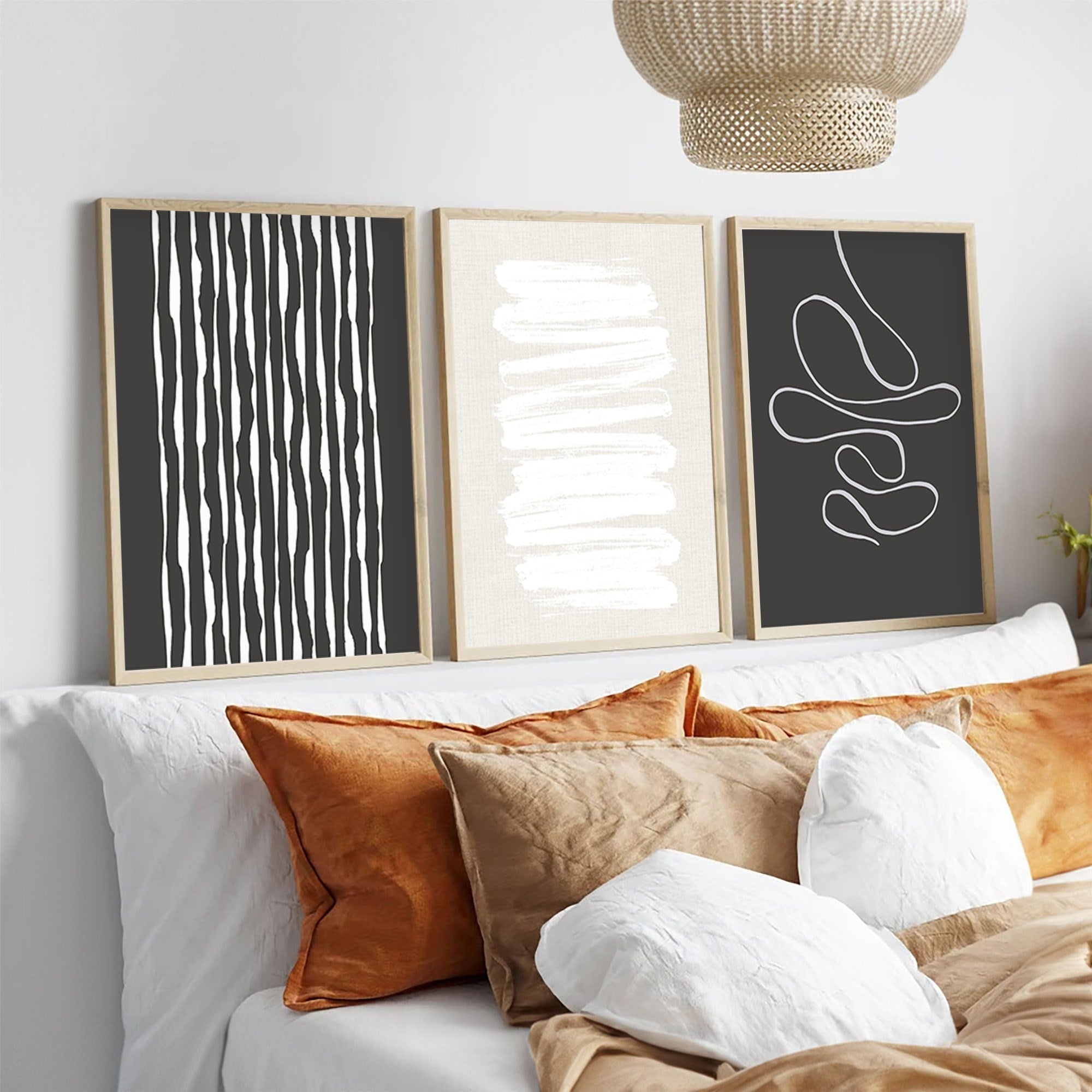 Quadro Decorativo MDF Emoldurado Multicolor 50x35cm - Conjunto 3 Peças Madeira Maciça