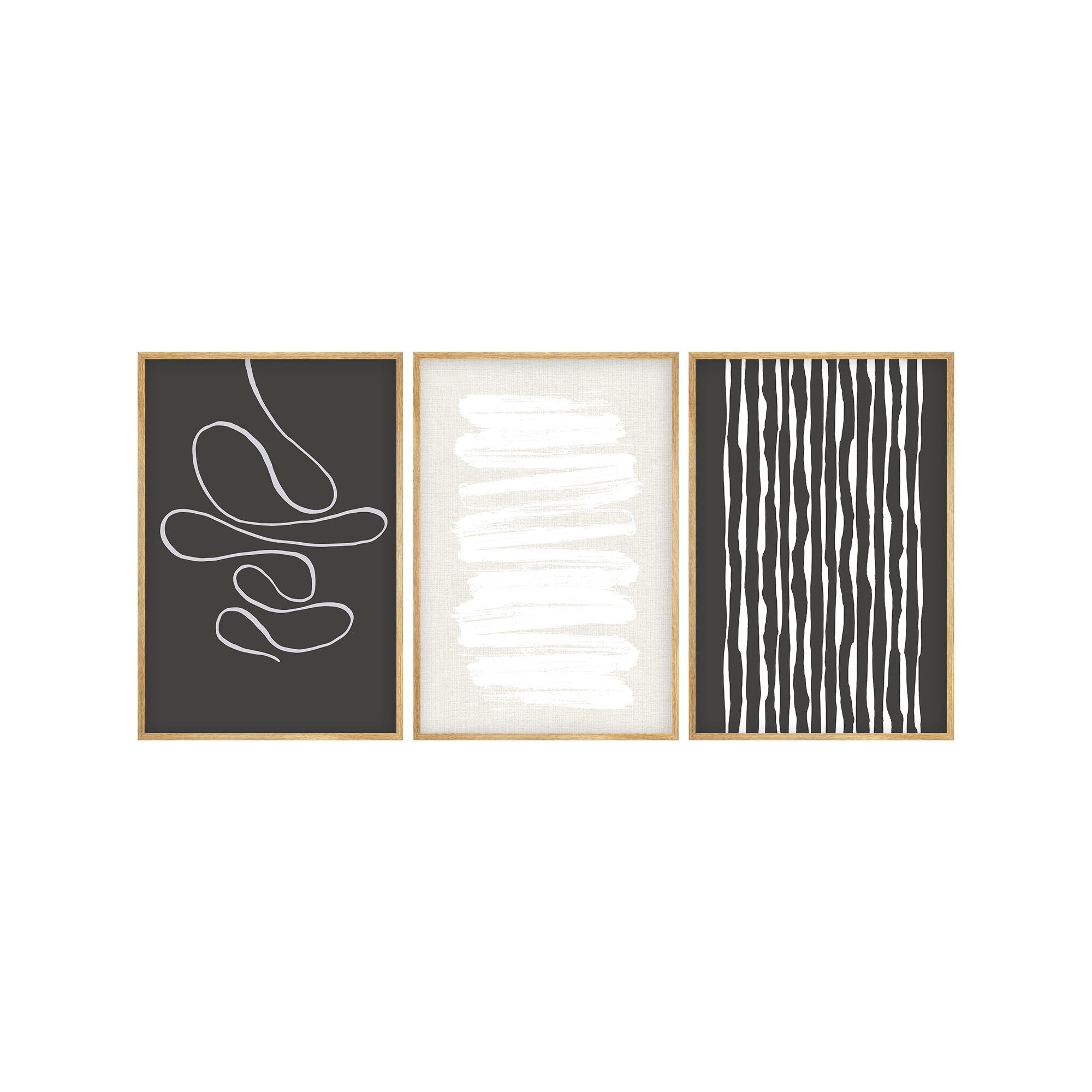 Quadro Decorativo MDF Emoldurado Multicolor 50x70cm - Conjunto 3 Peças Madeira Maciça