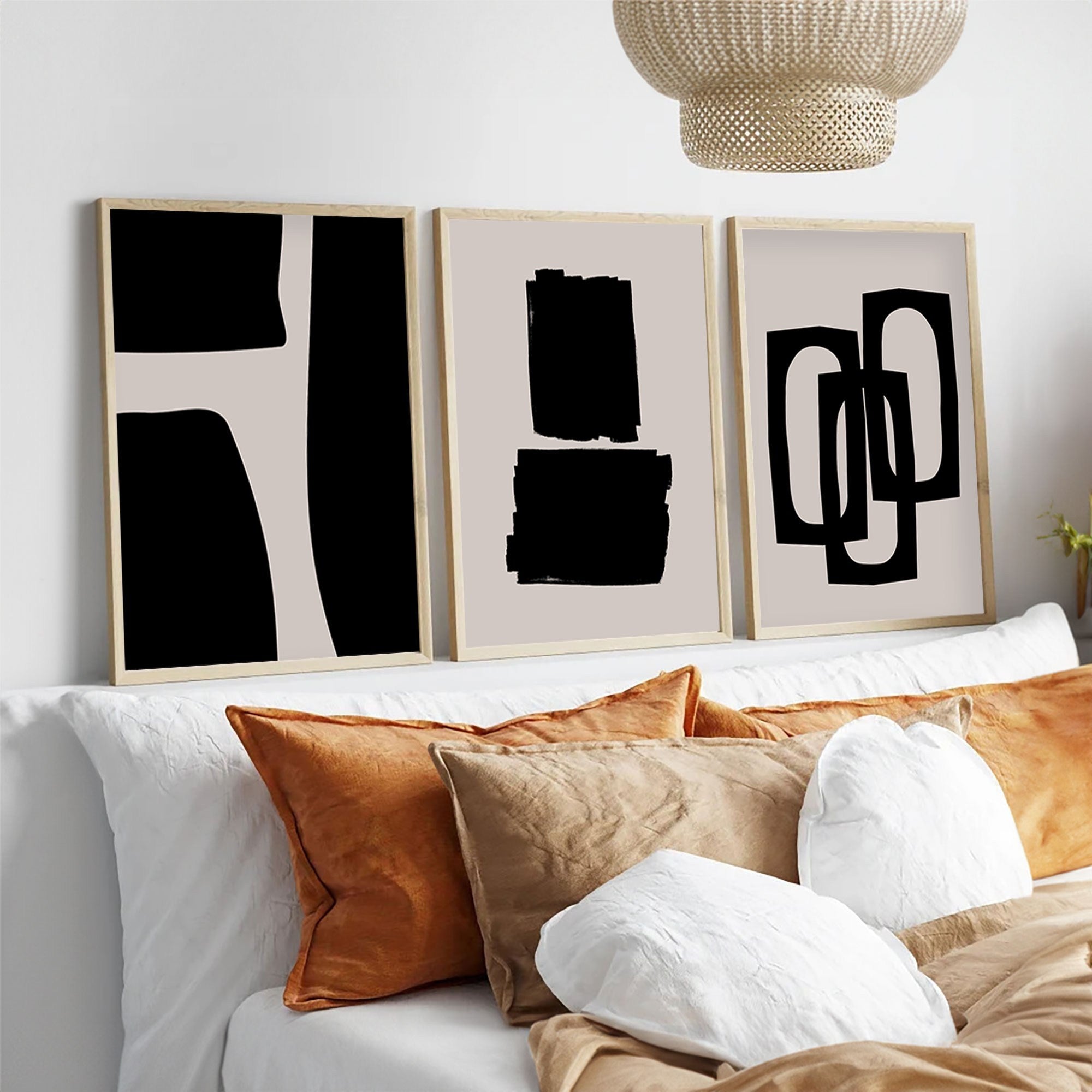 Quadro Decorativo MDF Emoldurado Multicolor 50x35cm - Conjunto 3 Peças Madeira Maciça