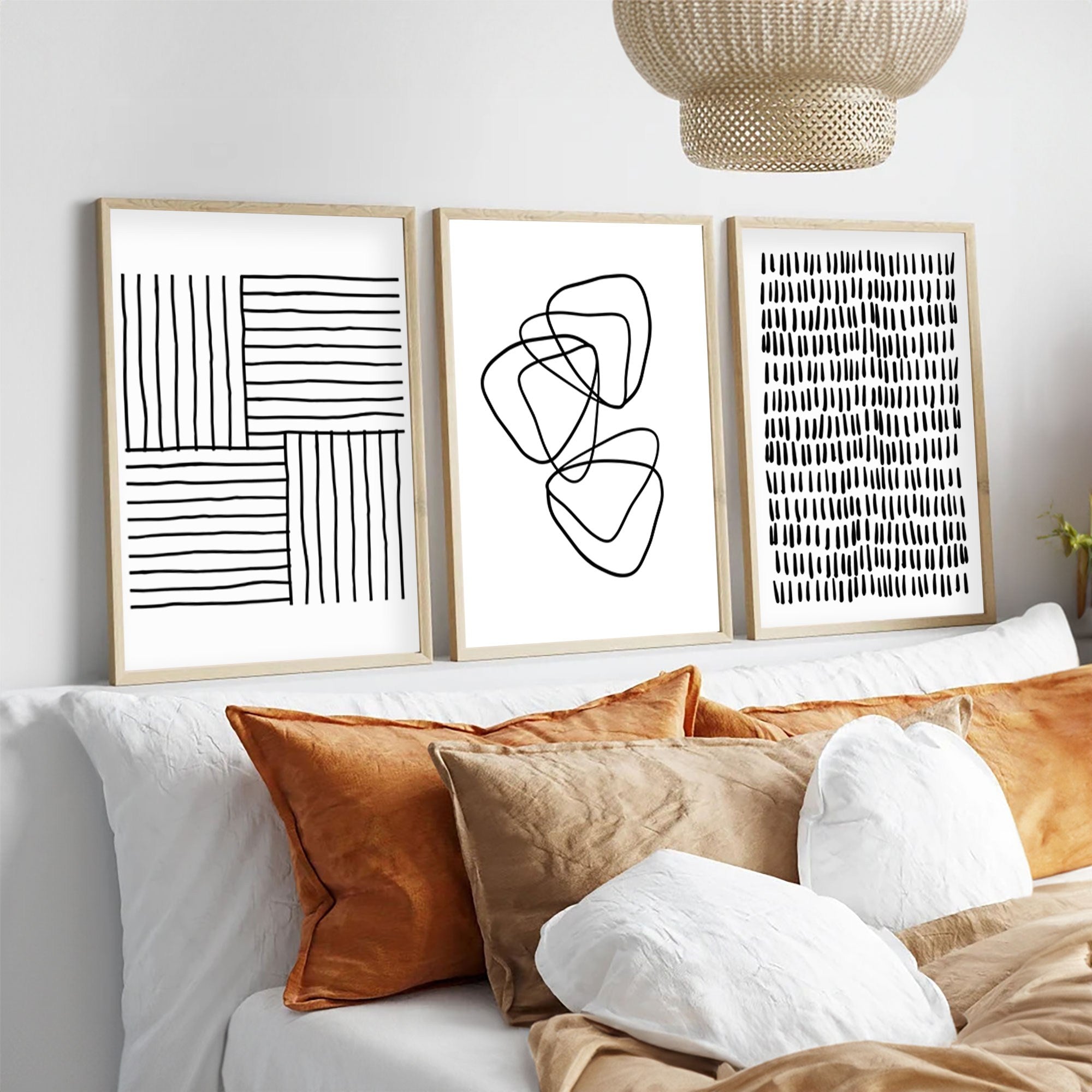 Quadro Decorativo MDF Emoldurado Multicolor 50x70cm - Conjunto 3 Peças Madeira Maciça