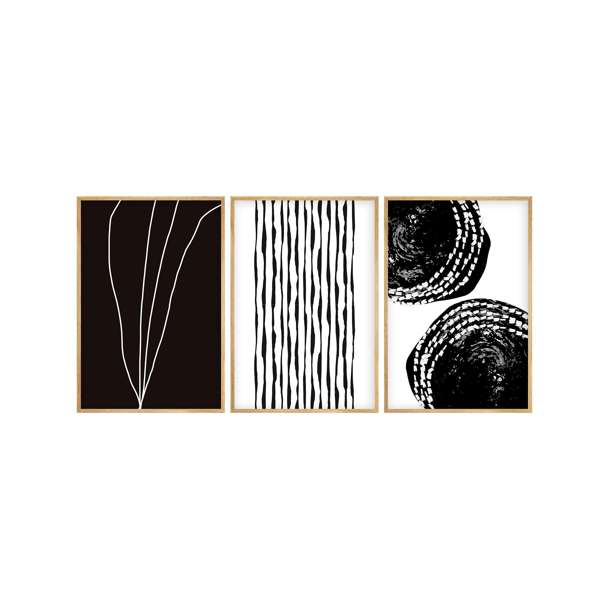 Quadro Decorativo MDF Emoldurado Multicolor Huhu240 - 3 Peças 50x70cm com Moldura Madeira Maciça