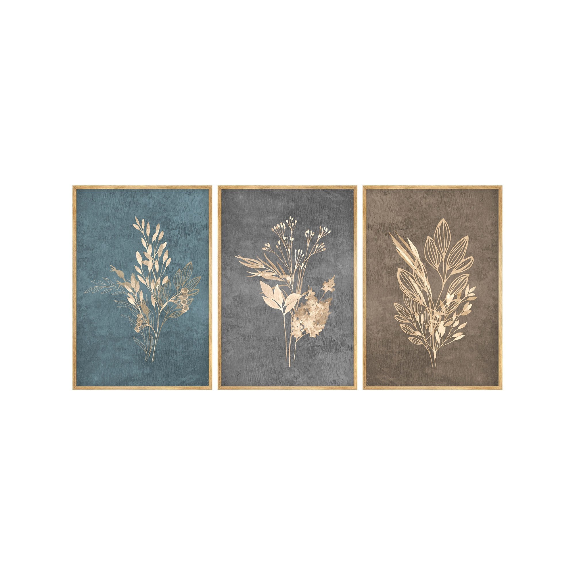 Quadro Decorativo MDF Emoldurado Multicolor Huhu242 - 3 Peças 50x35cm Madeira Maciça