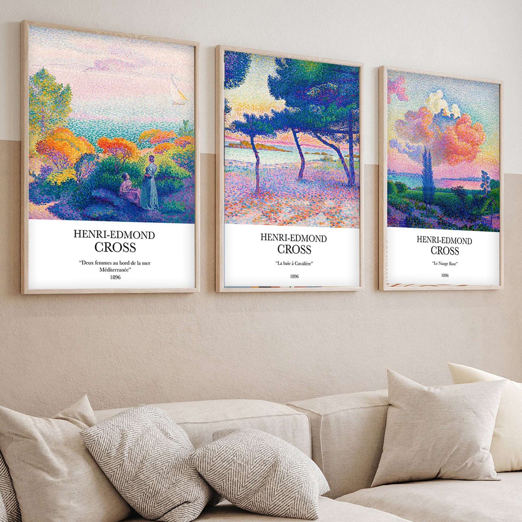 Quadro Decorativo MDF Emoldurado Multicolor Huhu265 - 3 Peças 50x35cm Madeira Maciça